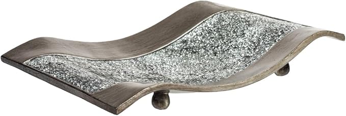 Creative Scents Schonwerk Silver Centerpiece for Dining Room - Crackled Mosaic Design Decorative Tray - Home Decor - Coffee Table Decorations Centerpiece for Dining/Living Room - Great Gift Idea