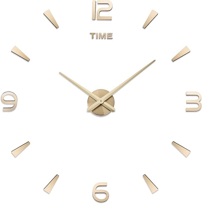 AILILIFE 3D DIY Wall Clock Decor Sticker Mirror Frameless Large DIY Wall Clock Kit for Home Living Room Bedroom Office Decoration (Gold)