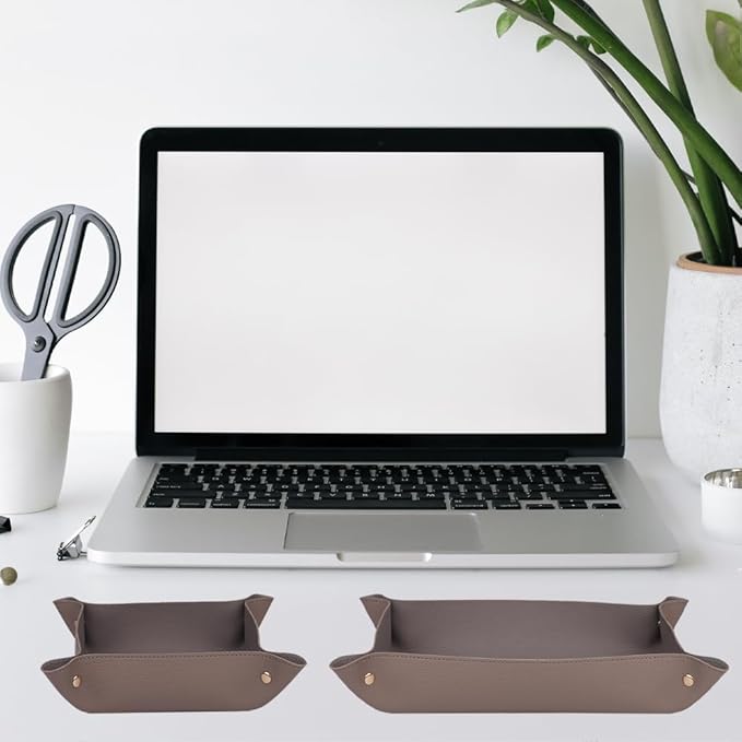 2PC Leather Valet Tray Organizer, Desk Organizer Tray Or Candy Holder, Practical Storage Tool for Travel, Home Or Office (Blue, Large+Extra Large)