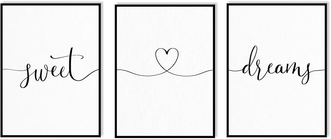 Sweet Dreams Wall Decor Above Bed: 3 Piece Modern Farmhouse Bedroom Art Set, Minimalist Black and White Framed Signs, Rustic Country Wall Art for Master Bedroom Guest Room, 12x16 Inches