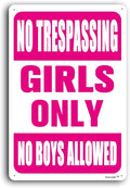 8"x12" Aluminum Sign, Girls Only No Boys Allowed Sign, Funny No Trespassing Metal Sign Pink For Girls Cave Bedroom Living Room Wall Decor