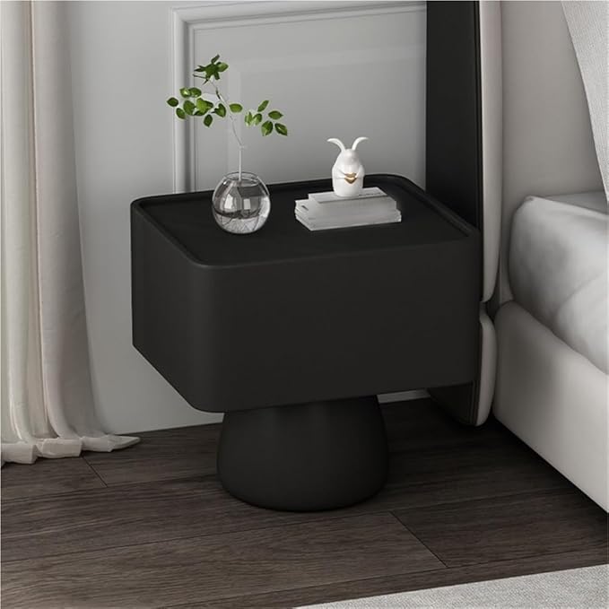 Creative Bedside Table with Drawers, Large Storage Capacity End Table, Wooden Nightstand with Leather Wrap for Living Room, Bedroom(Black,19.7in)