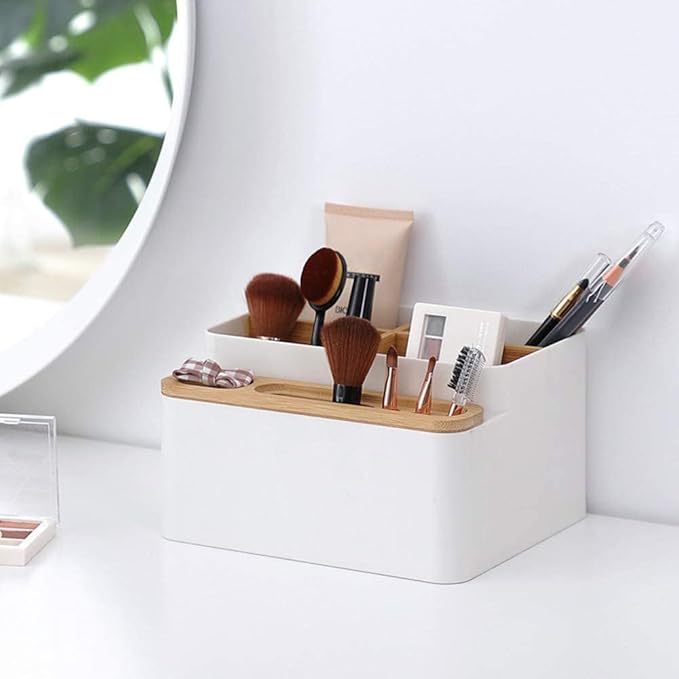 Poeland Desktop Storage Box Pencil Pen Holder Makeup Brushes Organizer for Office Supplies, Vanity Table, Home