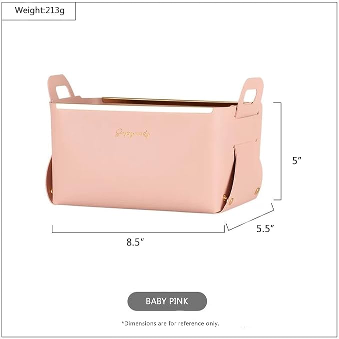 Decorative Faux Leather Basket,Small Catchall Basket for Entryway Bedside Dresser End table,Collapsible Rectangle Tray Organizer Box (Pink)