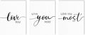 Love You More Wall Art: 3 Piece Romantic Minimalist Art Bedroom Decor Above Bed 12"x16", Farmhouse Love Quotes Signs for Couples, Modern Master Bedroom Decor