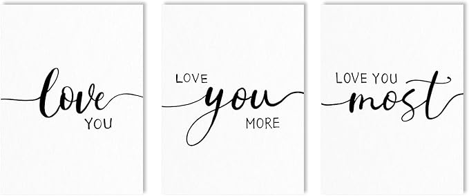 Love You More Wall Art: 3 Piece Romantic Minimalist Art Bedroom Decor Above Bed 12"x16", Farmhouse Love Quotes Signs for Couples, Modern Master Bedroom Decor