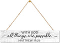 AGMDESIGN With God All Things Are Possible Wood Sign, Matthew 19:26 Farmhouse Style Bible Verse Family Room Sign Gifts for Woman Mother Aunt Grandma Neighbor, Hostess Housewarming Gifts