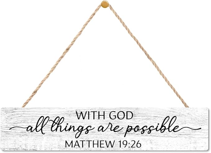 AGMDESIGN With God All Things Are Possible Wood Sign, Matthew 19:26 Farmhouse Style Bible Verse Family Room Sign Gifts for Woman Mother Aunt Grandma Neighbor, Hostess Housewarming Gifts