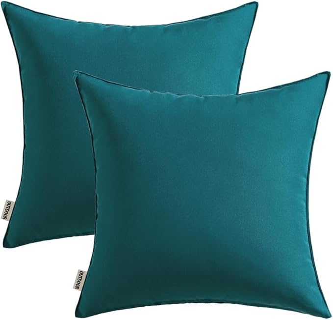 MIULEE Pack of 2 Decorative Outdoor Waterproof Pillow Covers Square Garden Cushion Sham Throw Pillowcase Shell for Spring Patio Tent Couch 18x18 Inch Teal Blue