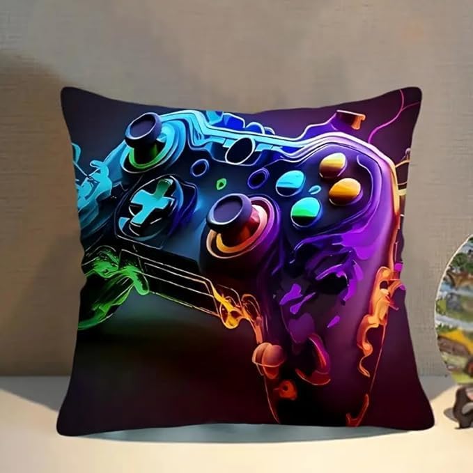 4Pcs Set Gaming Pillow Covers - Washable, Living Room, Playroom 18x18 Pillows Linen Pillowcase Modern Decorative Square Pillowcases for Sofa Couch Bedroom Living Room Car
