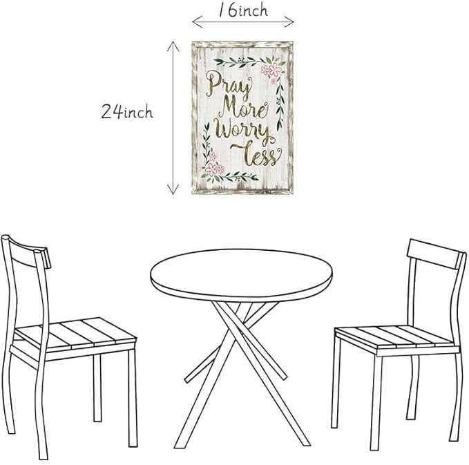 Bible Verses Decor Wall Art: Wooden Christian Quotes Framed Picture Farmhouse Religious Scripture Inspirational Artwork Pray More Worry Less Sayings Print for Home Bedroom Office