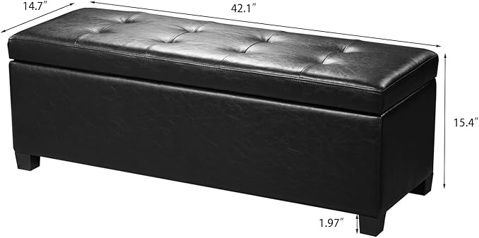 Homebeez 42" Faux Leather Storage Ottoman,End of Bed Bench,Upholstered Ottoman Bench with Storage for Living Room,Bedroom,Entryway