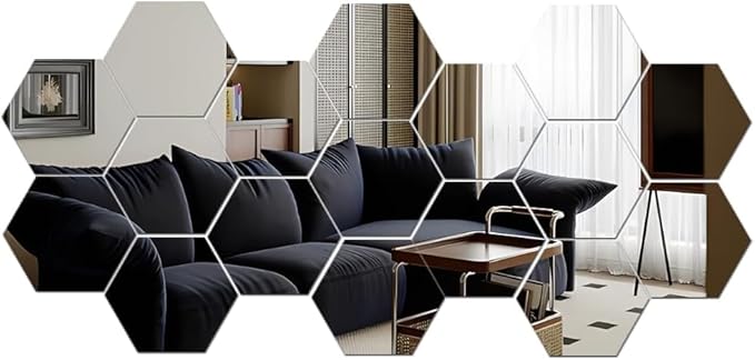 Mirror Wall Stickers - 12PCS Hexagon Art DIY Decorative Acrylic Sheet Plastic Tiles Home Living Room Bedroom Sofa TV Background Decal Decoration