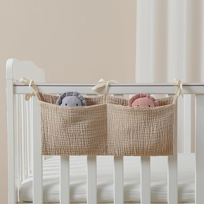 2Pcs White Bedside Hanging Bags Milk Bottle Bib-Storage Crib Organizer Baby Nappy-Dormitory Bed-Bunk Organizing Bag Nappy- Organizer, Little Bear Nursery Hanging Organizers