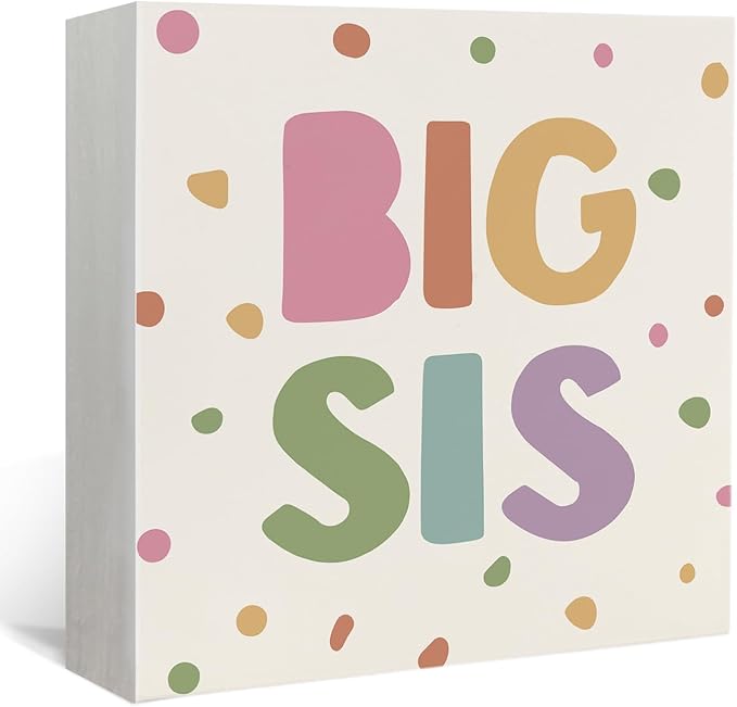 Lacama Boho Girl Nursery Wooden Box Sign, Big Sister Decorations Wood Block Signs, Twin Room Wood Sign for Toddler Girls Room Bedroom Playroom Desk Shelf Wall Decor 5x5 Inches