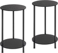 MOOACE End Tables Set of 2, Small Side Table, 2-Tier Nightstand with Storage Shelves, Round Sofa Bedside Table Coffee Desk for Living Room, Bedroom, Bathroom, Office, Black