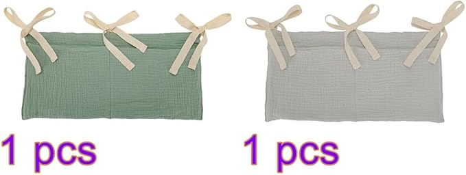 Cotton Baby Bedside Hanging Storage Bag, 2-Pack Hanging Diaper Organizer for Crib & Changing Table 2 Pockets Organizer for Baby Cribs and Toys