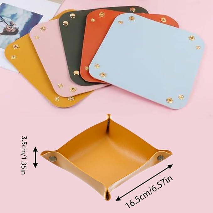 6 Pcs PU Leather Jewelry Valet Tray for Women and Men, Portable Entryway Table and Bedside Nightstand Desk Catchall Travel Dish Plate for Key,Wallet, Watch,Coin,Sun Glasses,USB Cables etc.