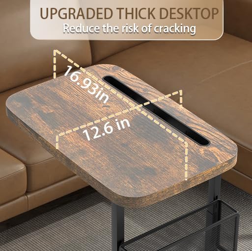 High-Grade Stability TV Tray Table with Large Tabletop, Adjustable Couch Table with Storage Baskets, Strong Metal Frame, Tv Dinner Tray Table for TV Watching, Meals, Snacks, and Tablet Use (Brown)