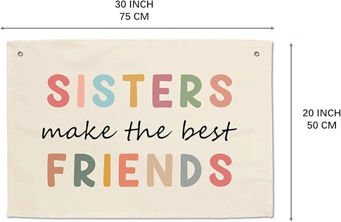 Girls Bedroom Wall Hanging Banners Little Girl Kids Toddler Children Playroom Decor Boho Banner Rainbow Decorations Sisters Make The Best Friends Nursery Playhouse Young Kid Baby Play Room Signs Art