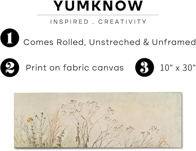 Unframed Rolled Vintage Farmhouse French Country Bedroom Wall Decor Above Bed - Horizontal Wall Art Over the Bed - 10x30" - Panoramic Landscape Picture Canvas Long Beige Neutral Flower Floral Poster