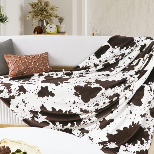 Queen Size Blankets for Bed - Extra Large Cow Print Fuzzy Fleece Blanket Queen, Luxury Cozy Country Decor for Bedroom & Living Room - Lightweight Warm Bedding Gifts for Women, Men & Couples 90" x 90"
