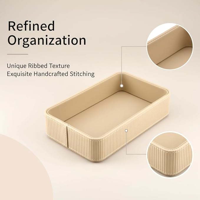 Desk Organizer Tray,PU Leather Valet Tray Modern Nightstand Organizer,Decorative Vanity Trays for Key Watch Wallet Perfume,Keeps Things Organized,Bedside Desktop Storage