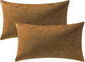 DEZENE Lumbar Pillow Covers 12x20 Golden Brown: Pack of 2 Cozy Soft Velvet Rectangular Modern Luxury Decorative Throw Pillow Cases for Sofa Couch Living Room Bed Home Decor
