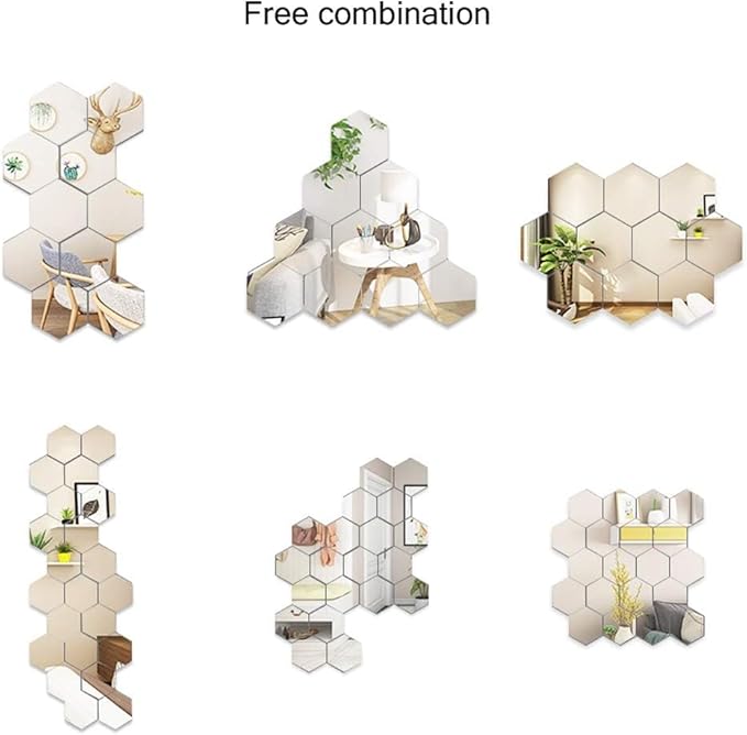 Mirror Wall Stickers - 12PCS Hexagon Art DIY Decorative Acrylic Sheet Plastic Tiles Home Living Room Bedroom Sofa TV Background Decal Decoration