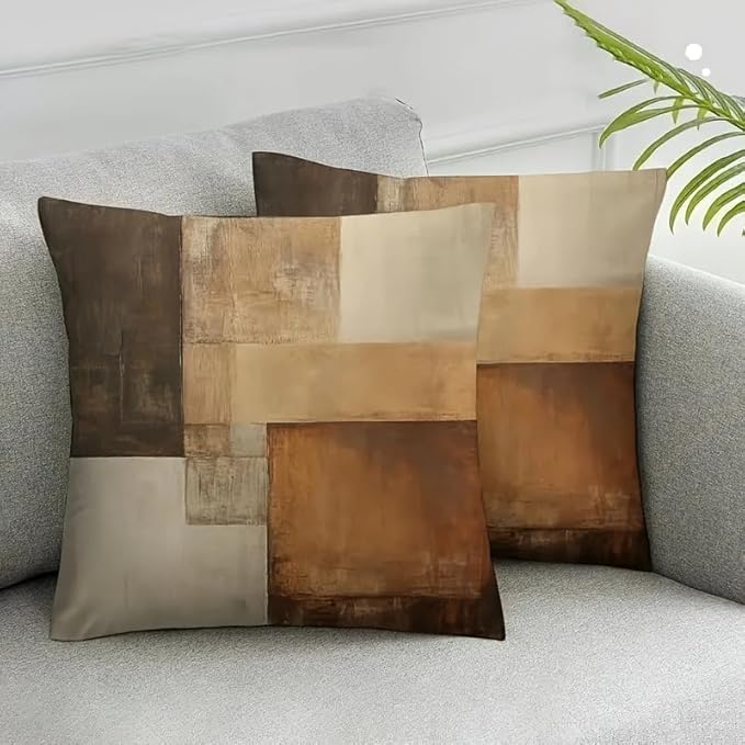 Decorative Throw Pillow Covers, Modern Abstract Brown Geometric Pattern, Set of 2，16x16 Pillows Linen Pillowcase，Modern Decorative Square Pillowcases for Sofa Couch Bedroom Living Room Car