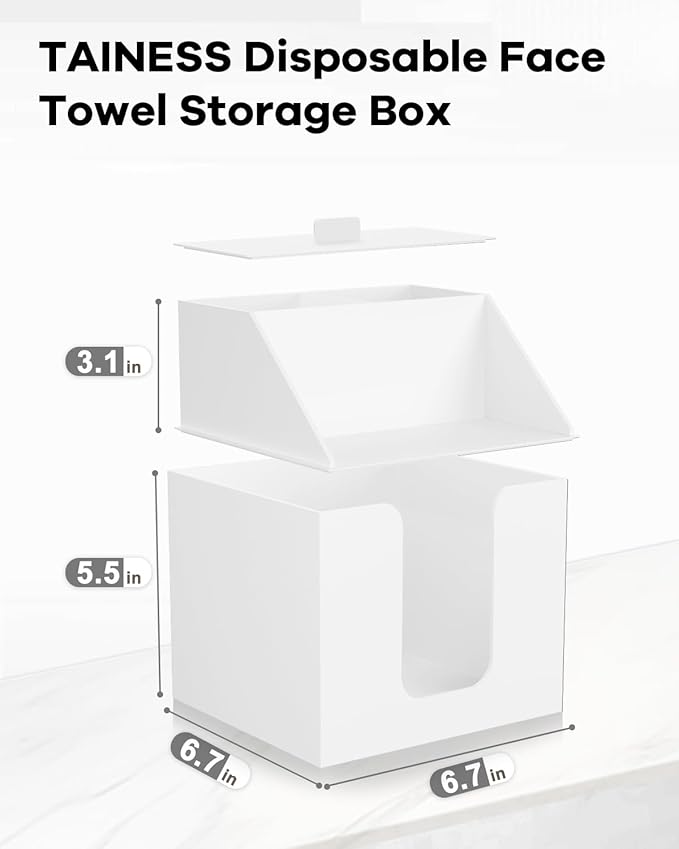 Disposable Facial Towels Storage Box Compatible with Clean Skin Club Clean Towel XL - Cotton Pads - Swabs Upgraded Double Layer Acrylic Storage Container Face Towel Holder (Matte White)
