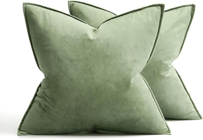 MIULEE Sage Green Velvet Throw Pillow Covers 20x20 Soft Decorative Solid Square Cushion Cases Pack of 2 Modern Luxury Home Decor for Couch, Sofa, Bedroom