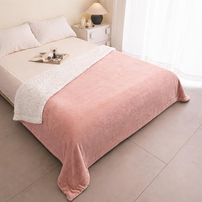K.Garden Sherpa Fleece Throw Blanket for Couch Sofa, Super Soft Cozy Fuzzy Plush Blankets Fleece Thick Warm Blanket for Winter Reversible Thick Warm Blanket for Bed, Sofa,Pink 5060