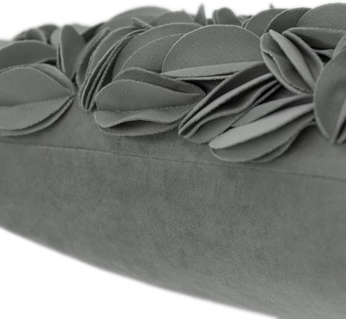 KINGROSE Handmade 3D Flower Accent Pillow Cover Decorative Throw Pillow Case Solid Soft Cushion Covers Velvet 12 x 20 Inches Grey