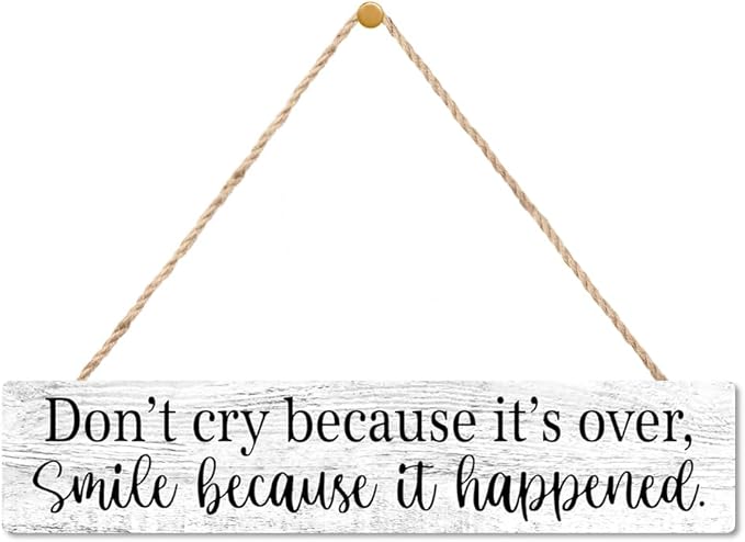 AGMDESIGN Don't Cry Because It Is Over Smile Because It Happened Wood Sign with Uplifting Quote, Inspirational Wall Decor for Graduation Retirement Gifts, Dorm Bedroom Home Office Wood Hanging Plaque