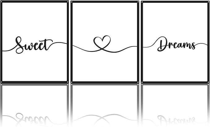 Bnesi Large 3 PCS Bedroom Wall Decoration Sweet Dream Metal Sign Bedroom Wall Decor Set Black And White Wall Art for Bedroom Wall Decor Above Bed Unique Wall Art (Dream)