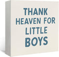 Lacama Boy Nursery Wooden Box Sign, Thank Heaven for Little Boys Decorations Wood Block Signs, Retro Blue Wood Sign for Toddler Little Boys Nursery Room Desk Shelf Wall Decor 5x5 Inches
