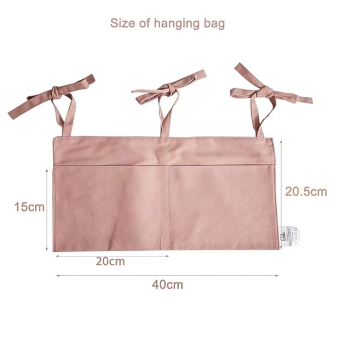 Baby Bedside Hanging Storage Bag - 2-Pocket Bedside Storage with High Capacity for Diapers & Essentials, Space-Saving Hanging Nursery Organizer 5 Colors Available (Pink)