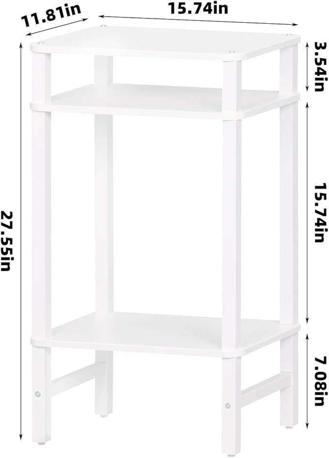 Side Table End Table Tall Night Stand 3-Tier 2 Pack for Living Room Bedroom Bathroom Office Furniture White