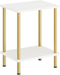 HOOBRO End Table, Small Side Table, Nightstand with 2-Layer Storage Shelves, Sofa Table for Small Spaces, Living Room, Bedroom, Stable Frame, Easy Assembly, White and Gold DW09BZ01