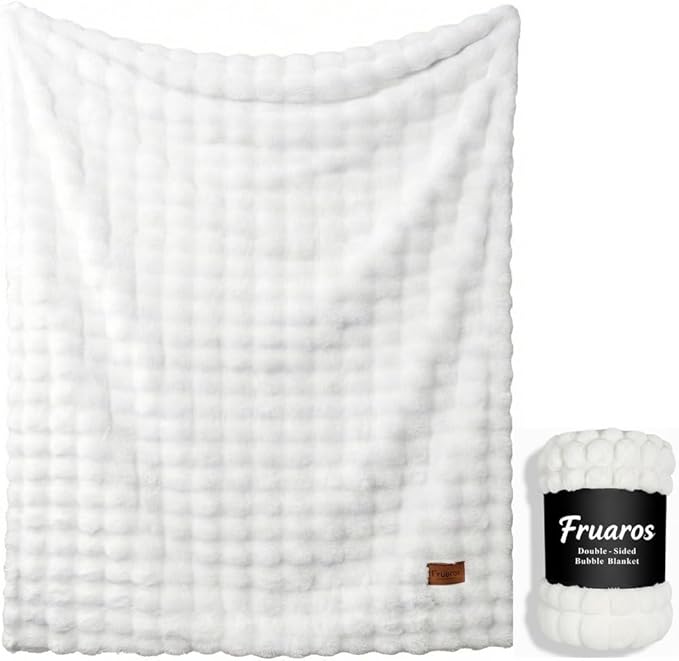 Luxury Double-Sided 3D Bubble Faux Fur Throw Blanket – Ultra Plush & Fluffy Cream White Cozy Blanket for Couch, Sofa & Bed | Soft Gift for Women, Birthday, Housewarming, 50" x 60"