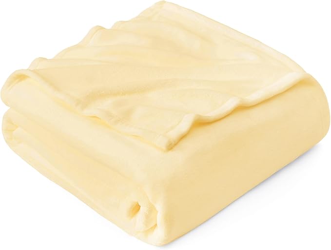 Hansleep Fleece Cream Yellow Queen Blanket, Super Soft Flannel Fuzzy Plush Cozy Blanket for All Seasons, Cream Yellow, Queen 90x90 Inches