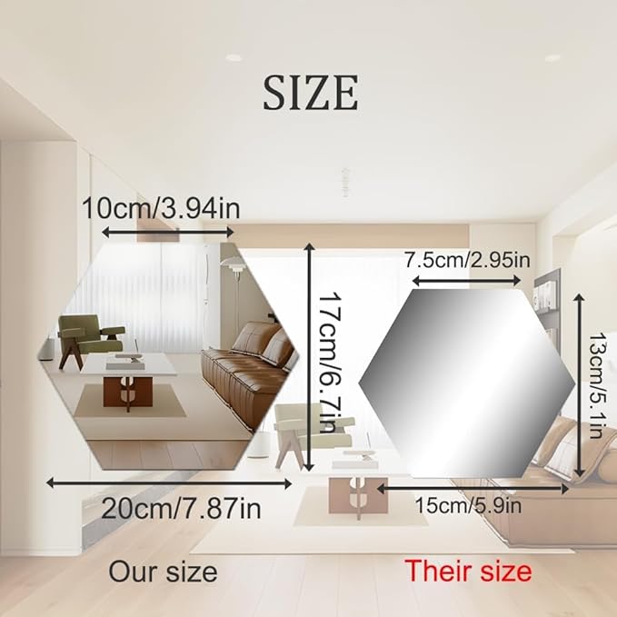 Mirror Wall Stickers - 12PCS Hexagon Art DIY Decorative Acrylic Sheet Plastic Tiles Home Living Room Bedroom Sofa TV Background Decal Decoration