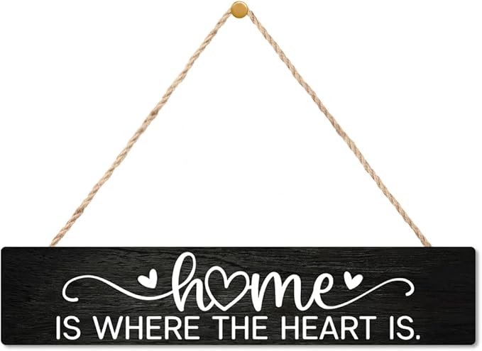 AGMDESIGN Home Is Where the Heart Is Wood Sign, Rustic Family Reunion Decor, Wall Decor for Shelf Desk Door, Heartwarming Farmhouse Bedroom Hanging Wood Plaque, New Home Gifts for Friend Coworker BFF