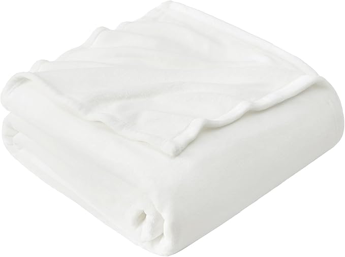 Hansleep Fleece White Throw XL Blanket, Super Soft Flannel Fuzzy Plush Cozy Blanket for All Seasons, White, Throw XL 50x70 Inches
