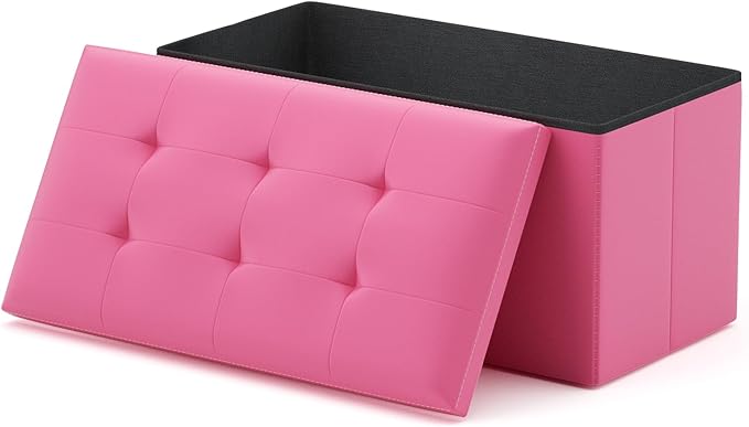 MoNiBloom 30 Inch Storage Ottoman Bench, 24 Gal. Folding Ottoman Footrest, End of Bed Bench, Rectangle Foot Stool, Supports 600 lbs, for Bedroom, Living Room, Entryway, Hallway, Hot Pink
