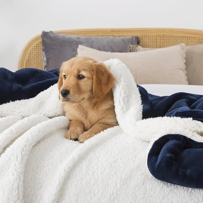 WDCOZY Sherpa Fleece Blankets Fuzzy Thick Warm Throw Blanket Super Soft Reversible Luxurious Fluffy Plush for Sofa Couch Bed Home Decor All Seasons Winter Blankets 60"x80" Navy Blue