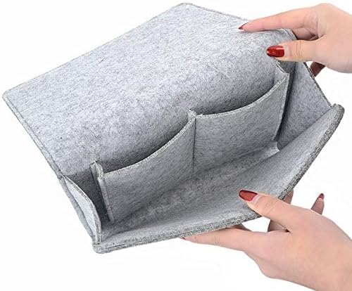 Fengtaike Useful Multi Grey Bed Storage Pockets Felt Bedside Hanging Storage Phone Remote Control Organizer Holder with 2 Inner Pockets for Bed Table Sofa