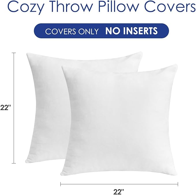 Throw Pillow Covers White Decorative Velvet Set of 2 22x22 Inch Pillow Covers, Soft Large Pillow Covers for Couch Sofa Bed Living Room, Farmhouse Neutral Home Boho Decor, Accent Cushion Cases