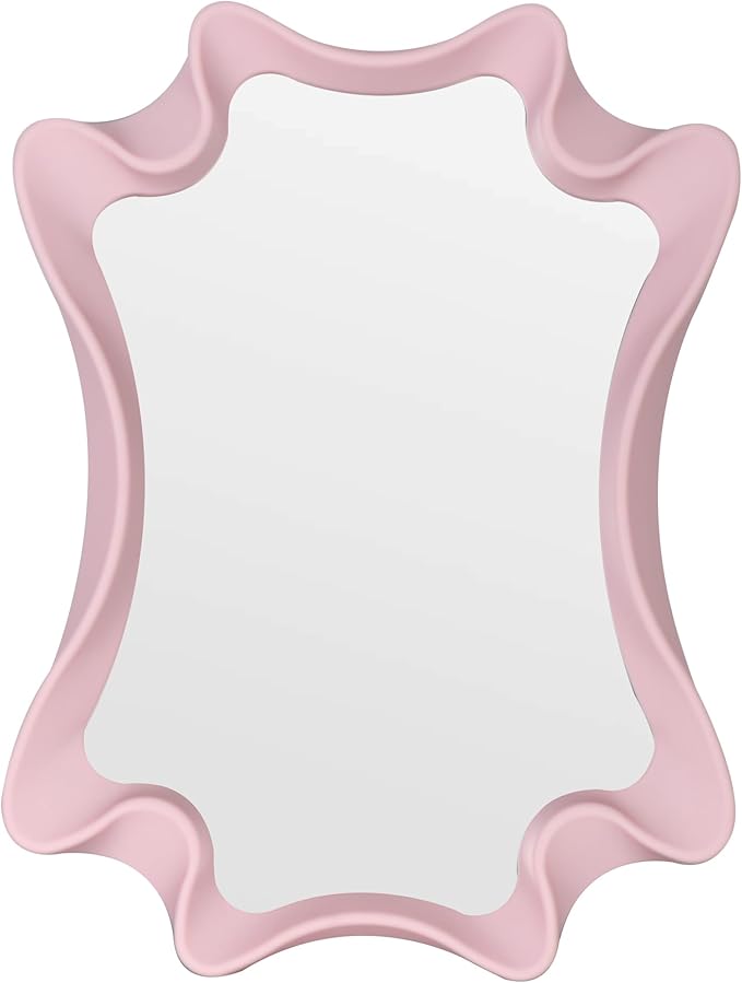 Funerom 15.8 x 11.8 inch Irregular wall Mirror Small wall Mirror Wavy Mirror Pink